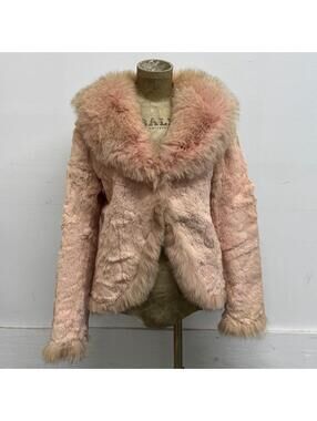 Vintage Y2K Pastel Baby Pink Cropped Rabbit & Fox Fur Jacket Coat